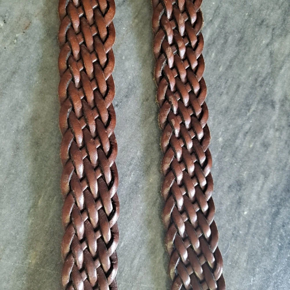 Full Grain Cowhide Argentina Brown Woven Leather Belt Solid Brass Buckle Sz 40
